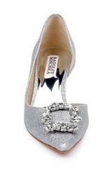 Silver Textile | Fabia II Kitten Heels with Crystal Buckle Front