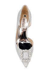 Silver Textile | Fabia II Kitten Heels with Crystal Buckle Top
