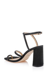 Black Crepe | Dalilah Strappy Bock Heel Sandals Back Side