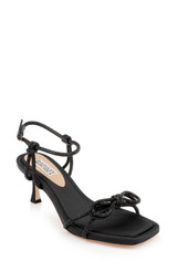 Black Crepe | Dandelion Ankle Strap Kitten Heel Sandals Front Side
