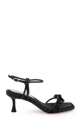 Black Crepe | Dandelion Ankle Strap Kitten Heel Sandals Side