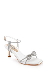 White Crepe | Dandelion Ankle Strap Kitten Heel Sandals Front Side