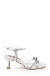 White Crepe | Dandelion Ankle Strap Kitten Heel Sandals Side