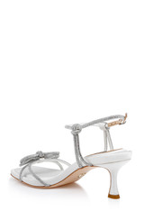 White Crepe | Dandelion Ankle Strap Kitten Heel Sandals Back Side