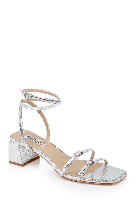 Silver Lizard | Dania Ankle Strap Low Block Sandals Front Side