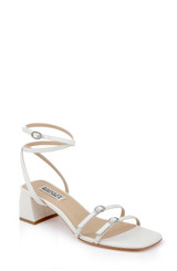 White Leather | Dania Ankle Strap Low Block Sandals Front Side