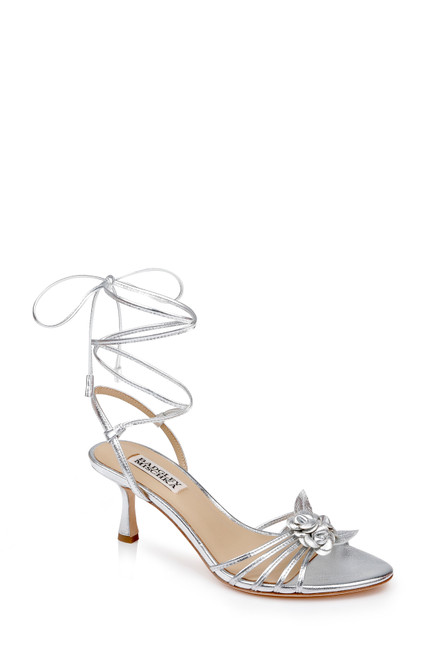 Silver Leather | Darlyn Ankle Tie Mid Heel Sandals Front Side