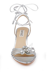 Silver Leather | Darlyn Ankle Tie Mid Heel Sandals Front