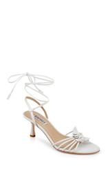 White Leather | Darlyn Ankle Tie Mid Heel Sandals Front Side
