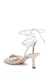 White Leather | Darlyn Ankle Tie Mid Heel Sandals Back Side