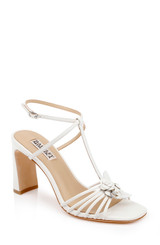 White Leather | Debora T-Strap Block Heel Sandals Front Side