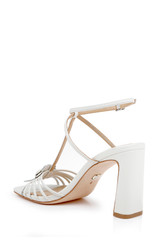 White Leather | Debora T-Strap Block Heel Sandals Back Side