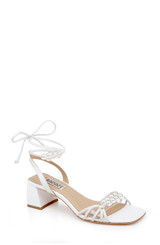 White Leather | Deja Ankle Tie Low Block Sandals Front Side