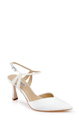 White | Destinee Pointed Toe Satin Pumps Front Side