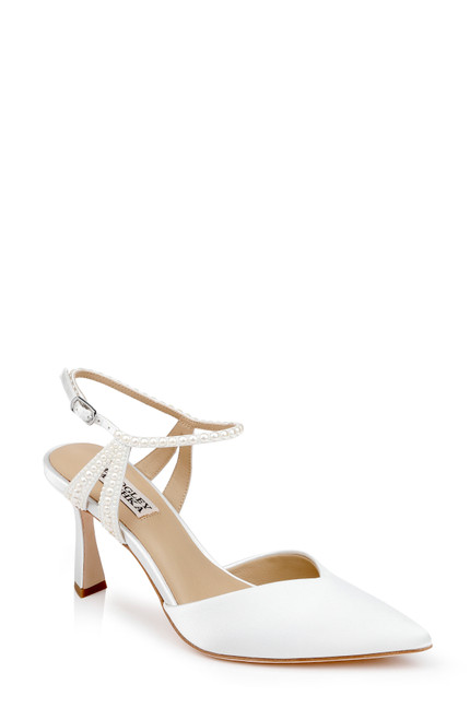 White | Destinee Pointed Toe Satin Pumps Front Side