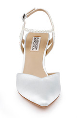 White | Destinee Pointed Toe Satin Pumps Front