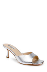 Silver Leather | Draya Open Toe Mid Heel Mules Front Side
