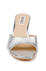 Silver Leather | Draya Open Toe Mid Heel Mules Front