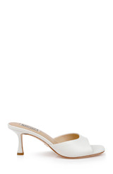 White Leather | Draya Open Toe Mid Heel Mules Side
