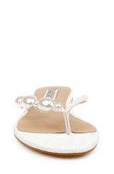 White Leather | Dyana Pearl Embellished Thong Sandals Front