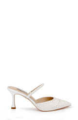 White | Duchess Pointed Toe Pearl Heeled Mules Side