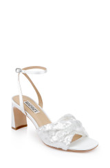 White Sequins | Gema Sequin Block Heel Sandals Front Side