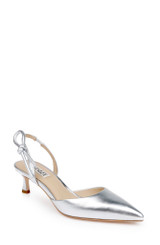 Silver Leather | Gentry Mid Heel Slingback Pumps Front Side