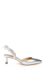 Silver Leather | Gentry Mid Heel Slingback Pumps Side