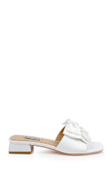 White Crepe | Giorgia Low Block Slide Sandals Side