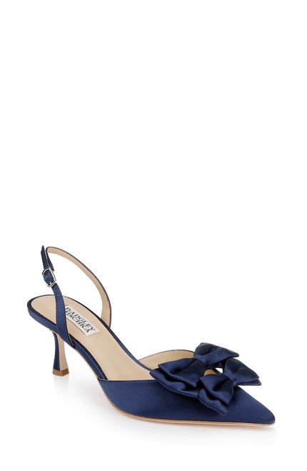 Midnight Satin | Giovanna Bow Slingback Pumps Front Side