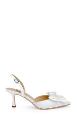 White Satin | Giovanna Bow Slingback Pumps Side