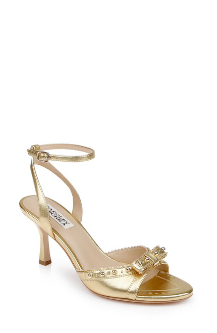 Gold Leather | Giuliana Leather Ankle Strap Heels Front Side