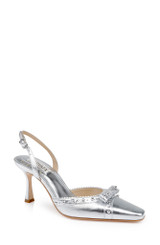 Silver Leather | Gizelle Square Toe Pumps Front Side