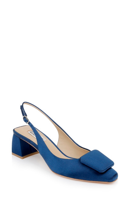 Navy | Gracen Block Heel Slingback Pumps Front Side