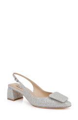 Silver Glitter | Gracen Block Heel Slingback Pumps Front Side