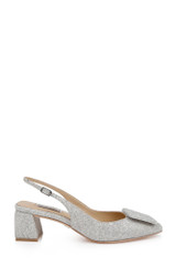 Silver Glitter | Gracen Block Heel Slingback Pumps Side
