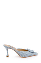 Blue Multi | Graylynn Mid Heel Square Toe Mules Side