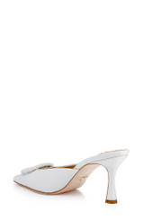 White Crepe | Graylynn Mid Heel Square Toe Mules Back Side