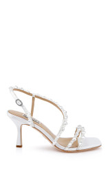 White | Gretta Pearl Strappy Mid Heel Sandals Side