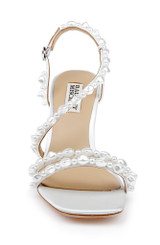 White | Gretta Pearl Strappy Mid Heel Sandals Front
