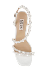 White | Gretta Pearl Strappy Mid Heel Sandals Top