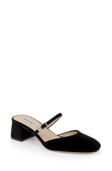 Black Velvet | Valarie Block Heel Mary Jane Mules Front Side