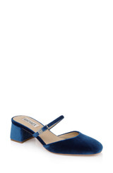 Blue Velvet | Valarie Block Heel Mary Jane Mules Front Side