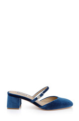 Blue Velvet | Valarie Block Heel Mary Jane Mules Side