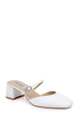 White Crepe | Valarie Block Heel Mary Jane Mules Front Side