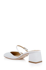 White Crepe | Valarie Block Heel Mary Jane Mules Back Side