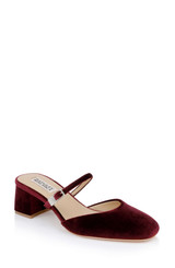 Wine Velvet | Valarie Block Heel Mary Jane Mules Front Side