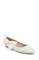 Ivory Fabric | Vayln Ruched Ballet Flats with Oversized Bow Front Side