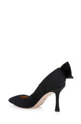 Black Fabric | Vanesa Ruched Pointed Toe Pumps with Bow Side
