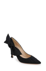 Black Fabric | Vanesa Ruched Pointed Toe Pumps with Bow Back Side